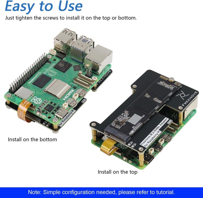 FREENOVE M.2 NVMe Adapter V2 for Raspberry Pi 5 (Without SSD), M.2 HAT Add-on Board, Solid State Drive Size 2230 2242 2260 2280, PCIe 2.0/3.0, Max Speed 1231 MB/s - Image 4